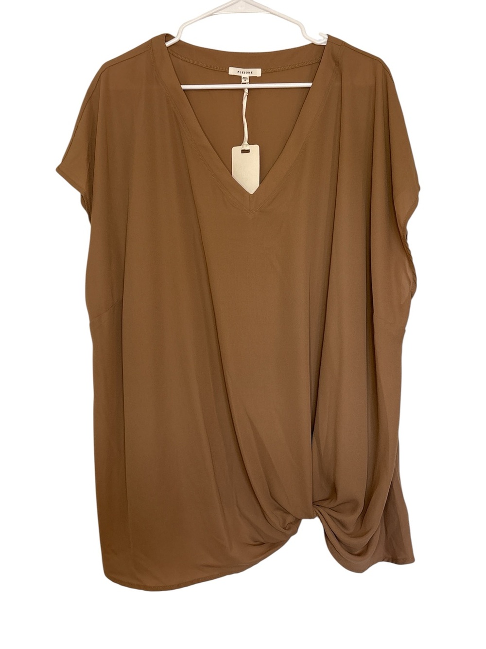 Pleione V-Neck Twist Hem Dolman Blouse Brown Flowy Top NWT